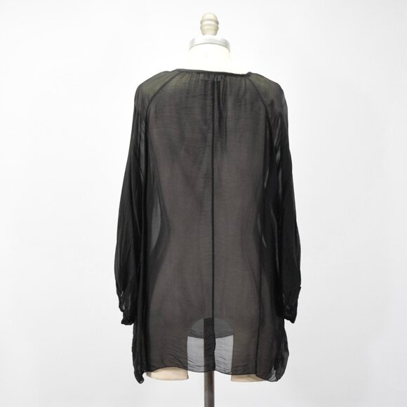 Sofia made in Italy Sheer Black Silk Chiffon V-Neck Peasant Top - Picture 5 of 6